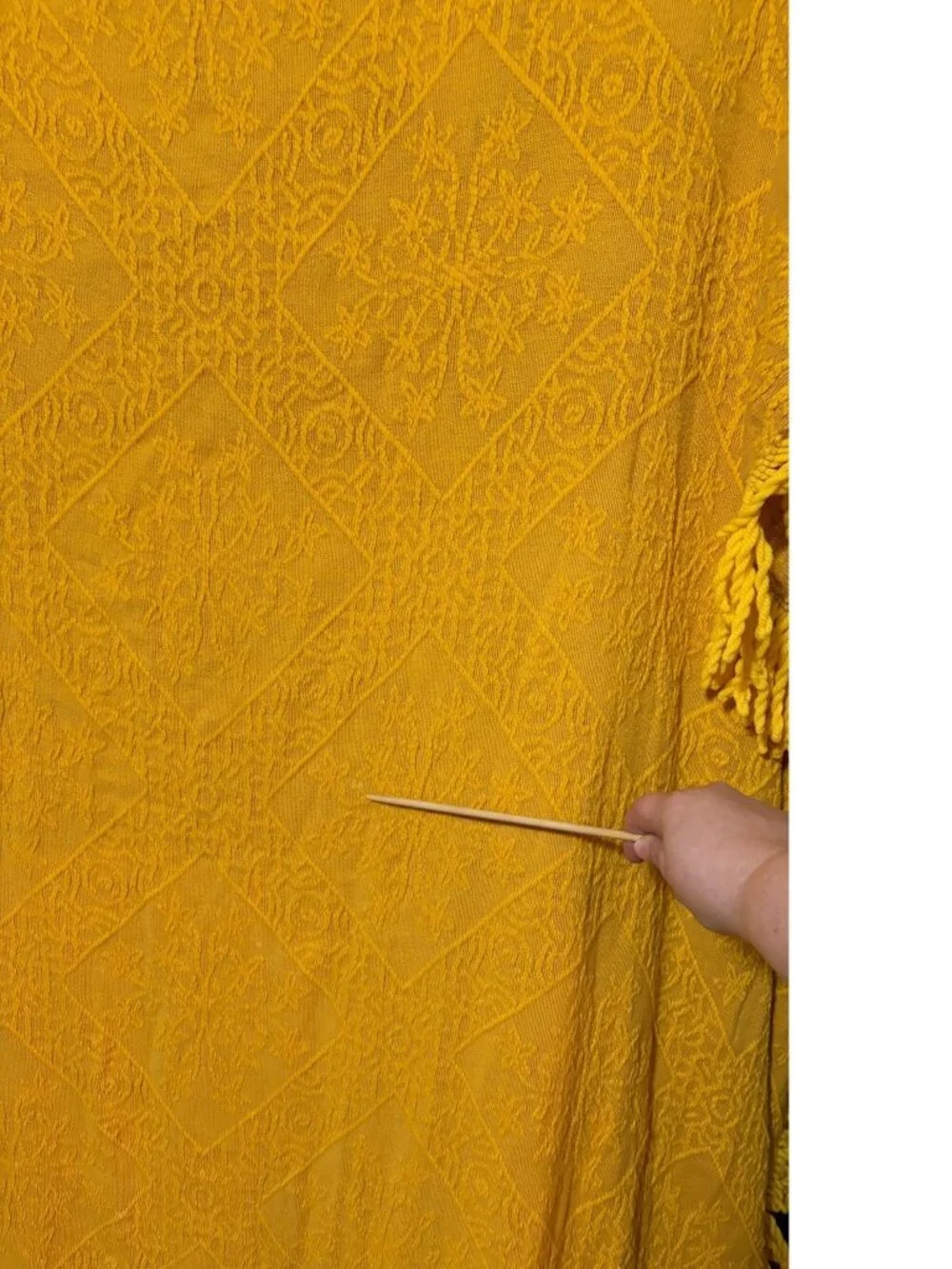 VTG Chenille Bedspread Fringe Mustard Yellow Pale Red MCM Grannycore Twin Full